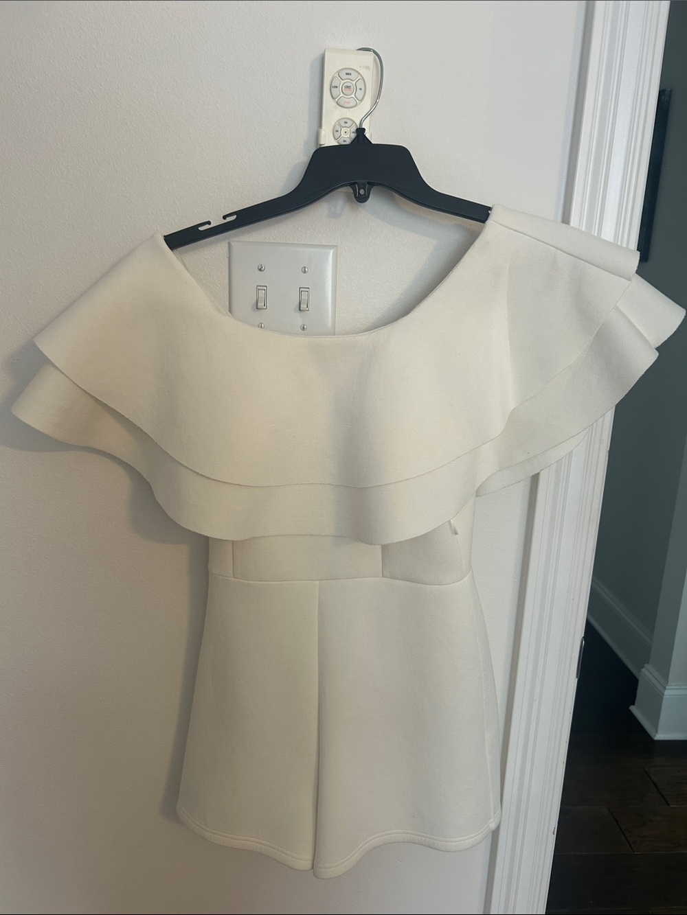 Off-Shoulder White Ruffle Mini Dress